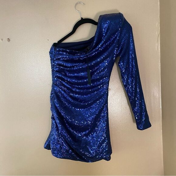 NBD Marceline Mini Dress blue cobalt sequin one shoulder party Revolve sz S - Picture 11 of 11